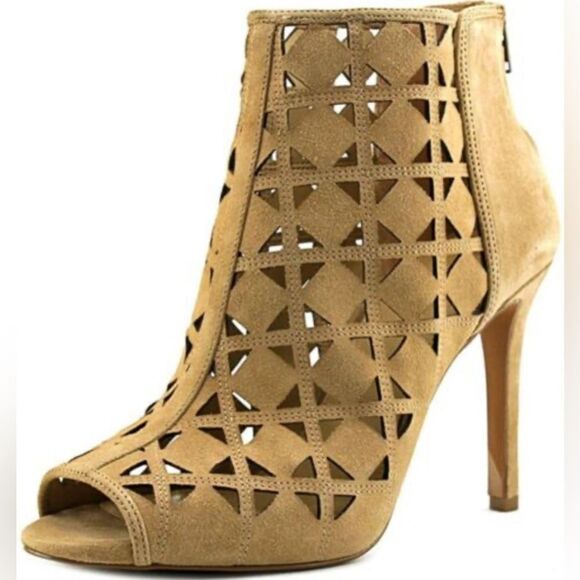 Michael Kors Tan Open Toe Suede Heeled Booties 7M - Picture 1 of 15